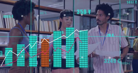 Diverse Team Analyzing Financial Data with Digital Infographics