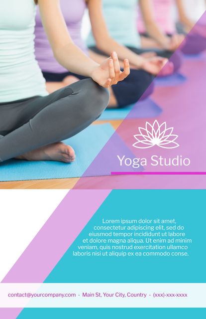 Peaceful Yoga Studio Advertisement with Meditation Scene and Lotus Flower Logo - Download Free Stock Templates Pikwizard.com