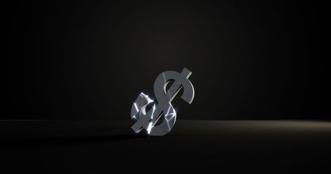 Impactful movement: dollar sign shattering on dark background