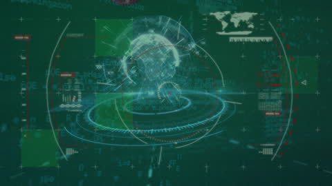 Futuristic Interface with Digital Globe and Data Visualizations