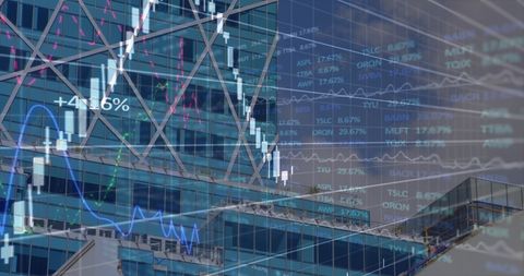 Digital Financial Data Displayed Over Glass Office Buildings - Download Free Stock Images Pikwizard.com