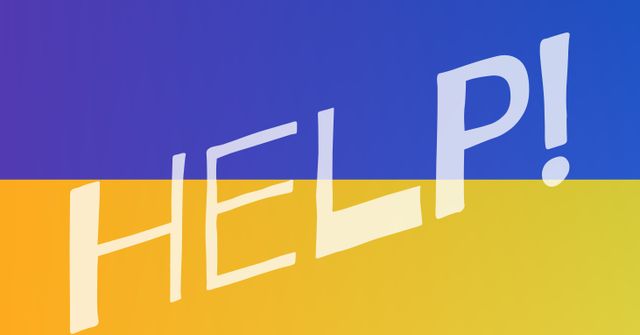Digitally generated graphic featuring the word 'HELP!' overlaid on a Ukrainian flag. The depiction underscores the need for urgent assistance and support. Ideal for use in campaigns, news articles, blogs, websites, and social media posts highlighting the Ukrainian crisis, humanitarian initiatives, or global events requiring immediate action.
