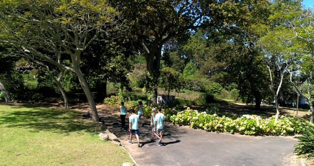 Children Walking in Lush Park Under Shady Trees on Sunny Day - Download Free Stock Images Pikwizard.com