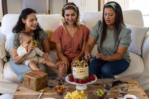 Diverse Family at Home Celebrating Milestone Birthday