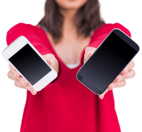 Smiling Woman Holding Two Smartphones on Transparent Background - Download Free Stock Videos Pikwizard.com