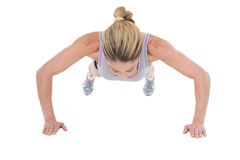 Fit woman exercising with push-ups on transparent background