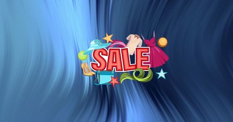 Vibrant Sale Banner with Shopping Icons on Abstract Background