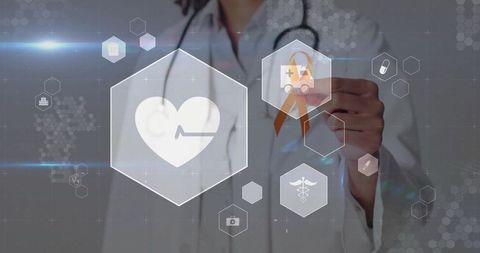 Innovative Female Doctor Engaging with Digital Healthcare Interface