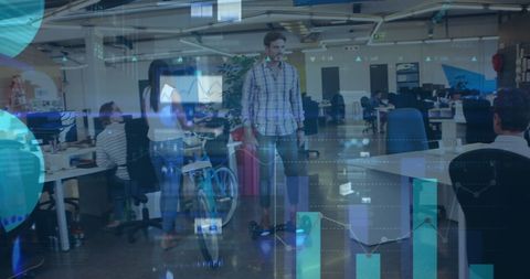 Dynamic Business Environment with Financial Data Overlay - Download Free Stock Images Pikwizard.com