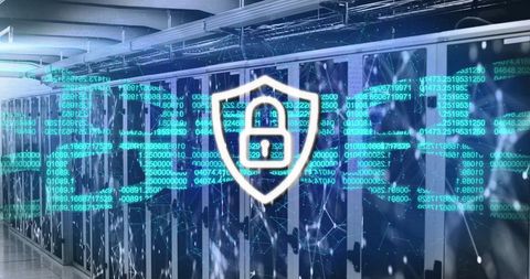 Cybersecurity Concept with Padlock Overlay on Server Room - Download Free Stock Images Pikwizard.com