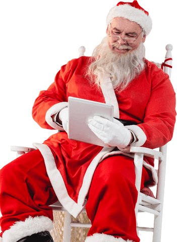 Transparent Santa Claus Enjoying Digital Tablet Christmas Tech