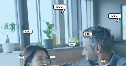 Laughing Social Media Concept with Happy Couple and LOL Text