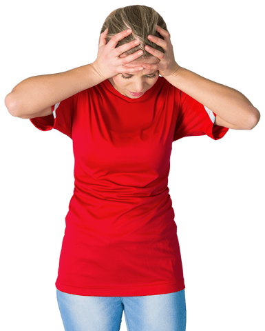 Disappointed Football Fan Holding Head in Frustration on Transparent Background