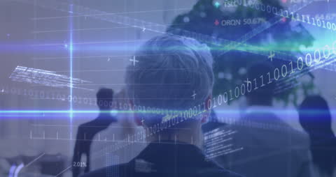 Businesspeople Confronting Futuristic Global Data Concepts