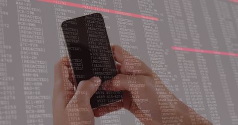 hands holding smartphone with code overlay - Download Free Stock Images Pikwizard.com