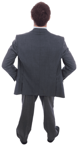Businessman in Gray Suit Standing With Hands on Hips Transparent
