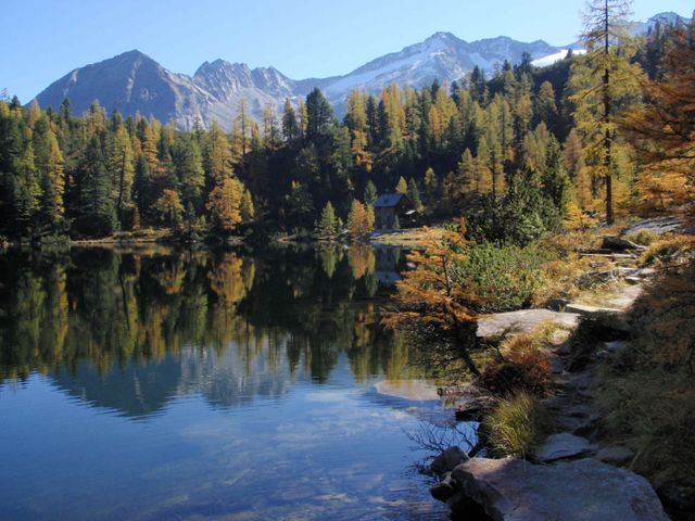 Serene Mountain Lake with Autumn Trees and Rocky Shoreline - Download Free Stock Photos Pikwizard.com