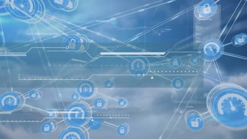 Digital Network Connections with Cloud Interface in Blue Sky