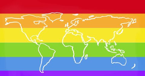 World Map Over Rainbow Flag Symbolizing Global Pride and Equality