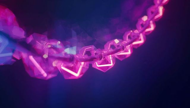 Futuristic glowing neon geometric chain in abstract void