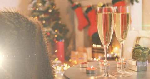 Cozy Christmas Eve with Champagne and Festive Decor