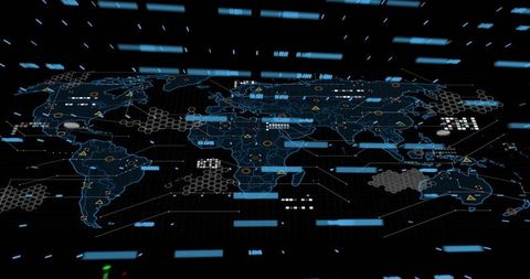 Futuristic World Map Interface with Data Visualizations