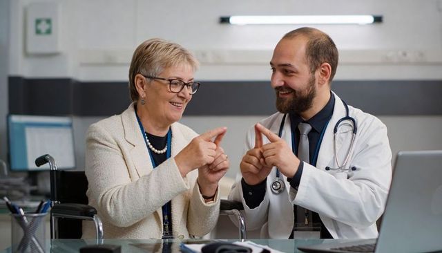 Doctor and senior patient sharing gentle finger-touch during medical consultation