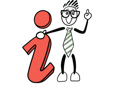 Cartoon man with glasses and tie next to red information sign transparent design