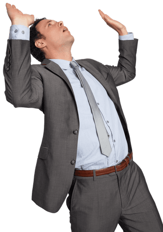 Confident Businessman Pretending to Hold Invisible Object on Transparent Background