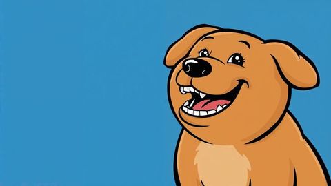 Smiling cartoon orange dog with toothy grin in vivid style