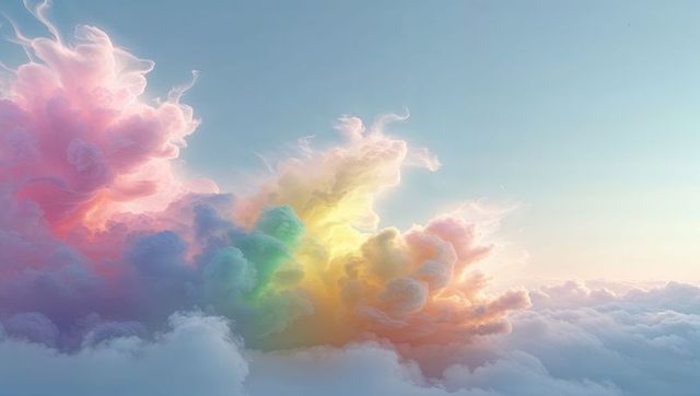 Ethereal pastel rainbow clouds against clear sky