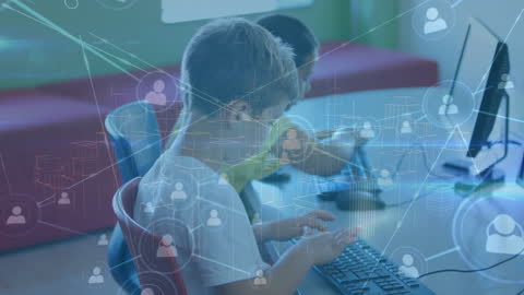 Children Engaged with Computer Technology and Network Connections at School