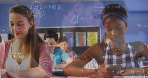 Students Collaborating on Math Tasks with Modern Technology in Classroom