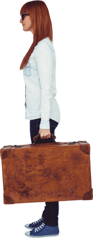 Smiling Hipster Woman Side View Holding Vintage Suitcase Transparent - Download Free Stock Videos Pikwizard.com