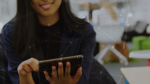 Woman Using Tablet with Digital Network Connections Overlay