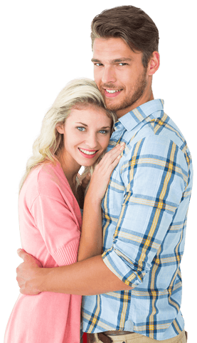 Attractive couple embracing with transparent background