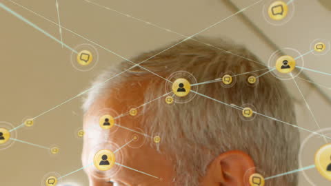 Businessman Visualizing Virtual Network Connections on Plane