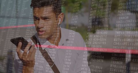 Businessman Analyzing Data on Smartphone in Urban Setting