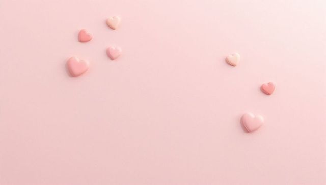 Scattering glossy pink hearts creating soft shadows on smooth pale-pink surface