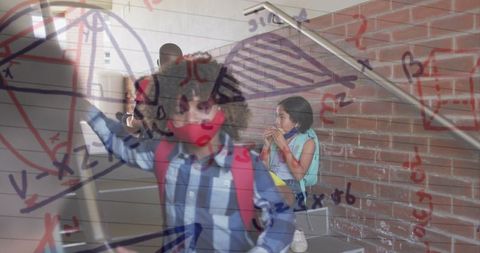 Mathematical Equations Overlay Diverse Schoolchildren in Pandemic Learning