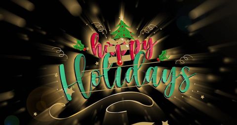 Festive Christmas Holiday Text with Decor on Black Background
