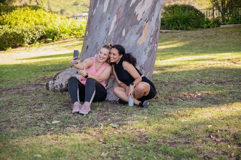 Friends Enjoying Outdoor Fitness Selfie Moment