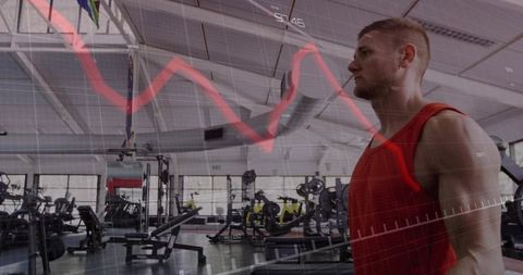 Man in Sportswear with Graph Overlay in Modern Gym