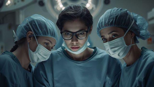 Focused surgical team operating with precision in modern or