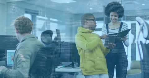 Diverse Team Collaboration in Modern Open-Plan Office