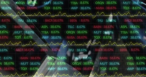 Financial data displayed over black car door handle