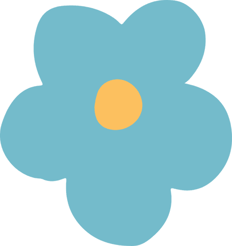 Flat blue flower on transparent background minimalist style