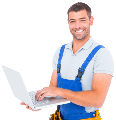 confident handyman smiling with laptop transparent background - Download Free Stock Videos Pikwizard.com