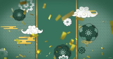 Chinese New Year Traditions with Confetti and Floral Motifs