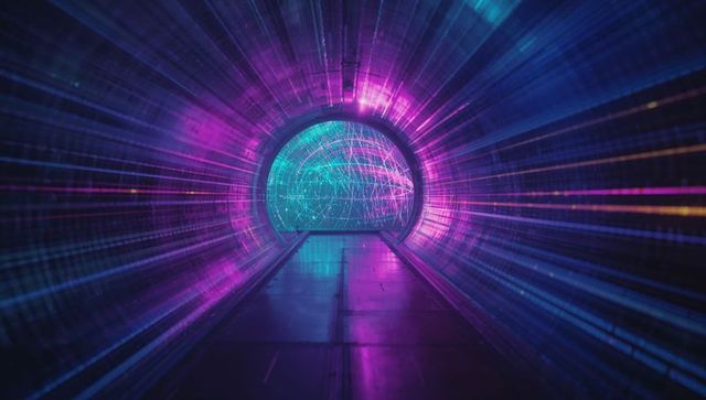 Futuristic Digital Sphere in Neon Tunnel
